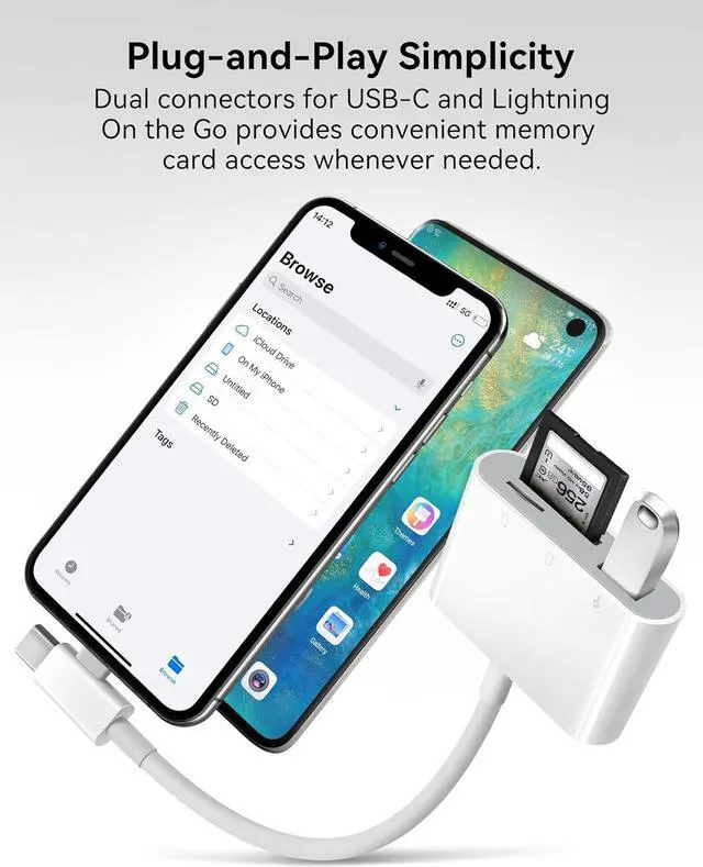 Alt view image 5 of 7 - SD Card Reader for iPhone USB C & Lightening Dual Connectors SD Card Adapter Plug&Play for microSD SD Cards or USB-A USB-C Trail Camera Memory Reader Supports iPhone 15 16 Mac MacBook iPad