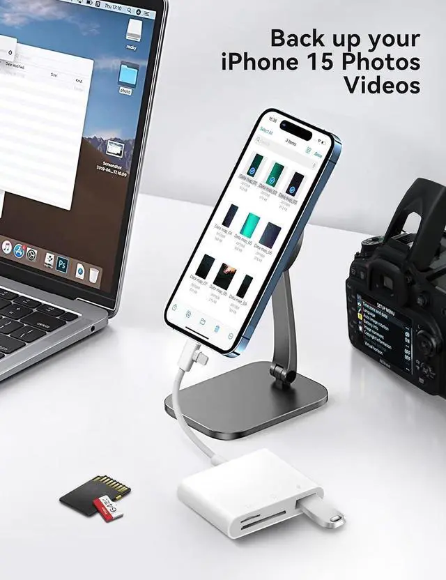 Alt view image 7 of 7 - SD Card Reader for iPhone USB C & Lightening Dual Connectors SD Card Adapter Plug&Play for microSD SD Cards or USB-A USB-C Trail Camera Memory Reader Supports iPhone 15 16 Mac MacBook iPad