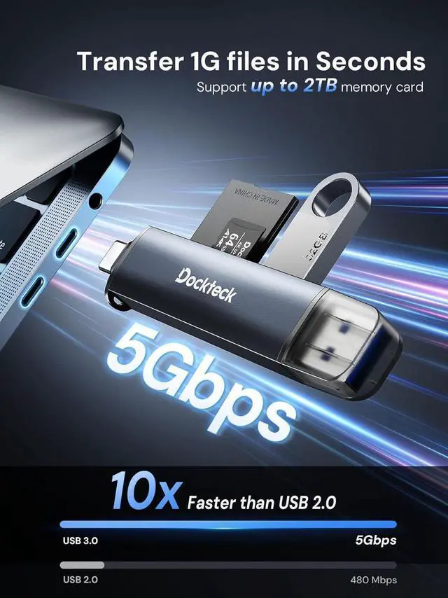 Alt view image 2 of 6 - Dockteck SD Card Reader 5G Super Speed USB3.0 SD/TF Card Reader 3-Slot USB A/C to SD/Micro SD/USB A Memory Card Reader for UHS-I SD/Micro SD/SDHC/SDXC/MMC Support OTG for Plug&Play