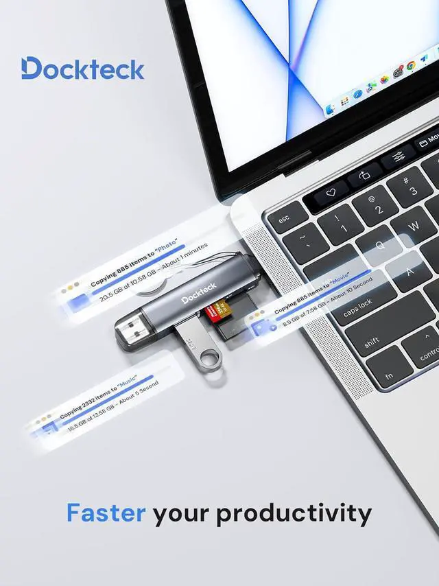 Alt view image 6 of 6 - Dockteck SD Card Reader 5G Super Speed USB3.0 SD/TF Card Reader 3-Slot USB A/C to SD/Micro SD/USB A Memory Card Reader for UHS-I SD/Micro SD/SDHC/SDXC/MMC Support OTG for Plug&Play