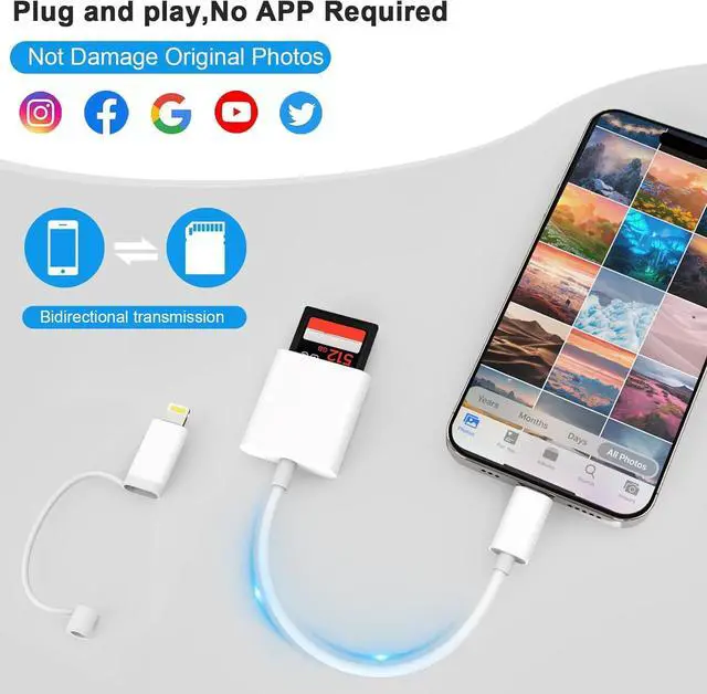 Alt view image 7 of 7 - SD Card Reader for iphone Dual and USB-C and Lightning Connector Memory SD Card Adapter Type C Memory Card Camera Reader for SD SDXC SDHC Compatible with iPhone iPad Trail Game Camera Plug and Play
