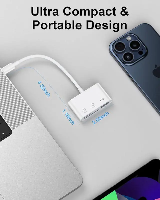 Alt view image 4 of 7 - SD Card Reader for iPhone 16 Pro Max/16 Pro/16 Plus/16/15pro Max/15Plus/15Pro/15 USB C Memory Card Reader 3-in-1 Type C TF MicroSD Card Reader Dongle Adapter for iPad MacBook Pro Air Computer Camera