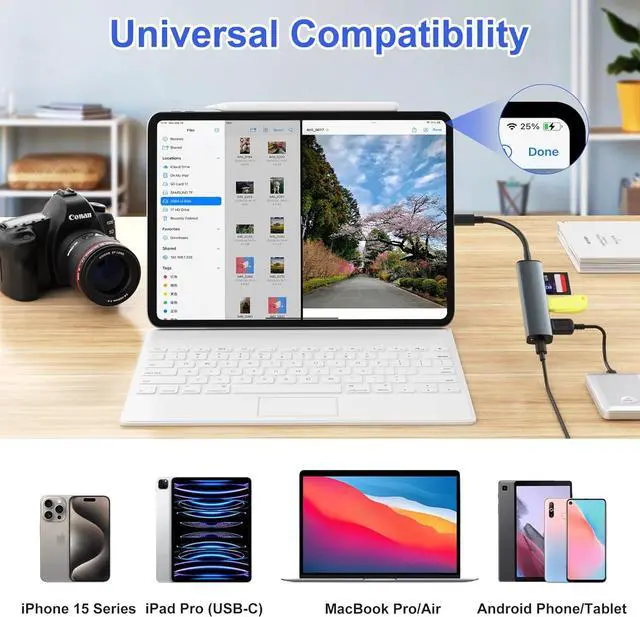 Alt view image 5 of 6 - USB C SD Card Reader Memory Card Reader with 60W PD Charger Adapter SD Card Adapter with SD/TF/USB 4 Ports for iPhone 15/16 iPad Pro MacBook Pro/Air iMac Android and More USB-C Devices