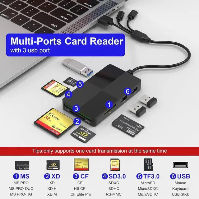 Alt view image 2 of 7 - Memory Stick Duo pro Adapter - 8 in 1 SD/TF/MS/CF/XD Card Reader with Extra 3 USB Ports Supports Micro SD/SDHC/XD Picture Card USB C Lightning OTG Adapter Multi Memory Card Reader for Computer/iPhone