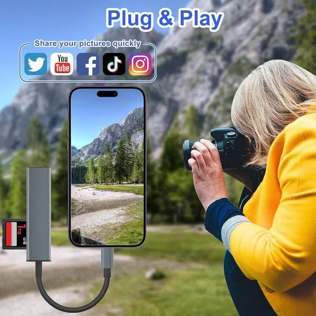 Alt view image 6 of 6 - USB C SD Card Reader Memory Card Reader with 60W PD Charger Adapter SD Card Adapter with SD/TF/USB 4 Ports for iPhone 15/16 iPad Pro MacBook Pro/Air iMac Android and More USB-C Devices