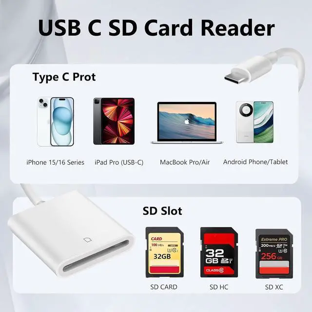 Alt view image 5 of 7 - USB C SD Card Reader USB 3.0 High Speed to SD Card Adapter for iPhone 15/16 Pro Max Type C Camera Adapter Trail Viewer for iPhone 15/16 iPad MacBook/Air iMac/ Galaxy Android