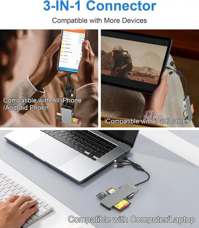 Alt view image 3 of 7 - Memory Stick Pro Duo Adapter for iPhone/USB C/PC - Aluminum 5 in 1 SD/TF/CF/MS/XD Picture Card Reader Multi Memory Card Reader USB C Lightning OTG Adapter Memory Stick pro Duo Reader for iPhone