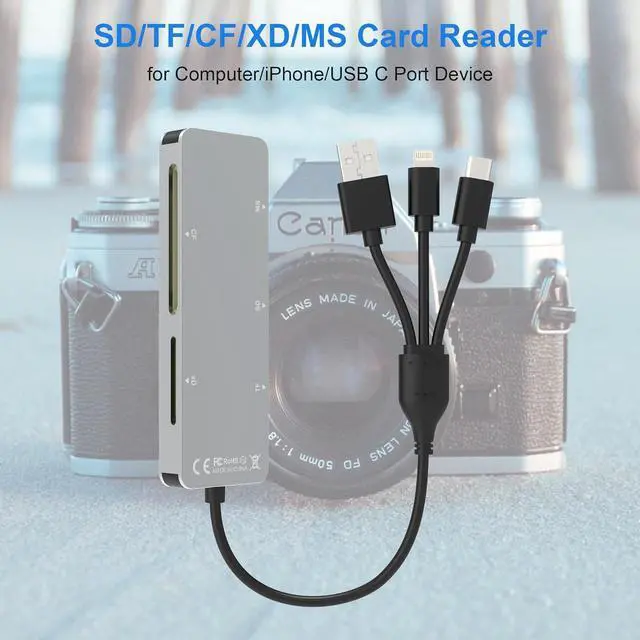 Alt view image 2 of 7 - Memory Stick Pro Duo Adapter for iPhone/USB C/PC - Aluminum 5 in 1 SD/TF/CF/MS/XD Picture Card Reader Multi Memory Card Reader USB C Lightning OTG Adapter Memory Stick pro Duo Reader for iPhone