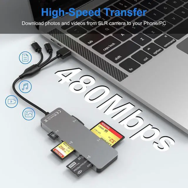 Alt view image 6 of 7 - Memory Stick Pro Duo Adapter for iPhone/USB C/PC - Aluminum 5 in 1 SD/TF/CF/MS/XD Picture Card Reader Multi Memory Card Reader USB C Lightning OTG Adapter Memory Stick pro Duo Reader for iPhone