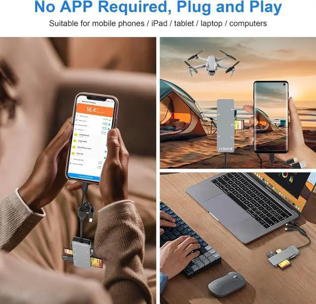 Alt view image 7 of 7 - Memory Stick Pro Duo Adapter for iPhone/USB C/PC - Aluminum 5 in 1 SD/TF/CF/MS/XD Picture Card Reader Multi Memory Card Reader USB C Lightning OTG Adapter Memory Stick pro Duo Reader for iPhone