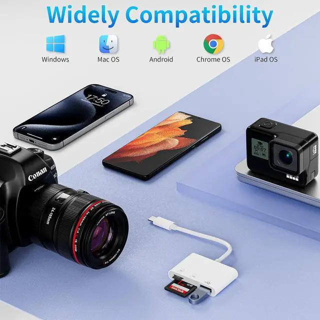 Alt view image 3 of 7 - USB C SD Card Reader 3-in-1 SD Card Adapter with SD MicroSD USB Memory Card Reader MicroSD Card Reader Compatible with iPhone15 16/iPad/Mac/Laptop and More USB-C Devices