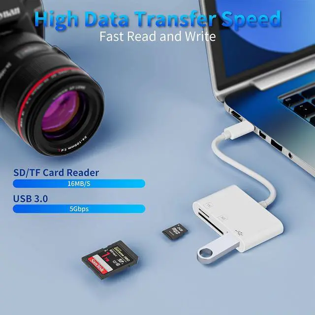 Alt view image 4 of 7 - USB C SD Card Reader 3-in-1 SD Card Adapter with SD MicroSD USB Memory Card Reader MicroSD Card Reader Compatible with iPhone15 16/iPad/Mac/Laptop and More USB-C Devices
