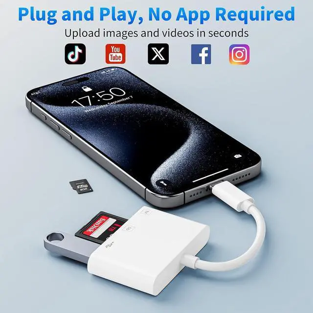 Alt view image 5 of 7 - USB C SD Card Reader 3-in-1 SD Card Adapter with SD MicroSD USB Memory Card Reader MicroSD Card Reader Compatible with iPhone15 16/iPad/Mac/Laptop and More USB-C Devices