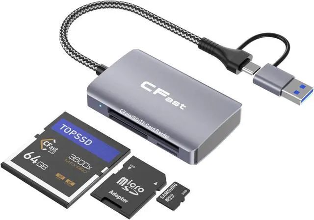 Main image of CFast Card Reader 3 in 2 SD/TF CFast 2.0 Memory Card Reader USB 3.2 Cable Compatible with Windows/Mac/Linux/Android (3 in 2)