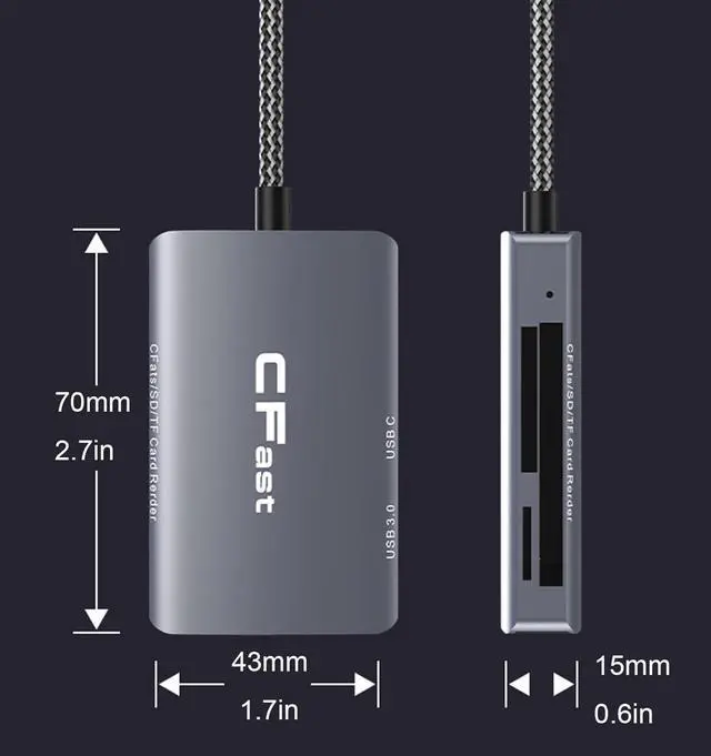 Alt view image 7 of 7 - CFast Card Reader 3 in 2 SD/TF CFast 2.0 Memory Card Reader USB 3.2 Cable Compatible with Windows/Mac/Linux/Android (3 in 2)