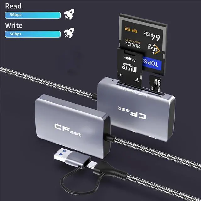 Alt view image 6 of 7 - CFast Card Reader 3 in 2 SD/TF CFast 2.0 Memory Card Reader USB 3.2 Cable Compatible with Windows/Mac/Linux/Android (3 in 2)