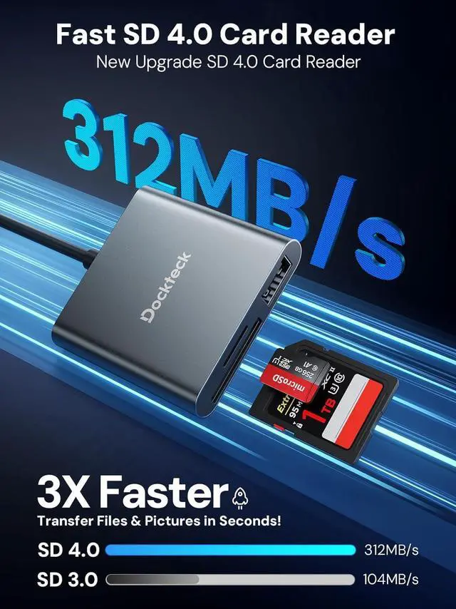 Alt view image 2 of 7 - Dockteck SD Card Reader Adapter 312MB/s SD4.0 Super Speed USB3.1 SD/TF Card Reader 3-Slot USBC to SD/Micro SD/USB A Memory Card Reader for UHS--SD/Micro SD/SDHC/SDXC/MMC with OTG for Plug&Play