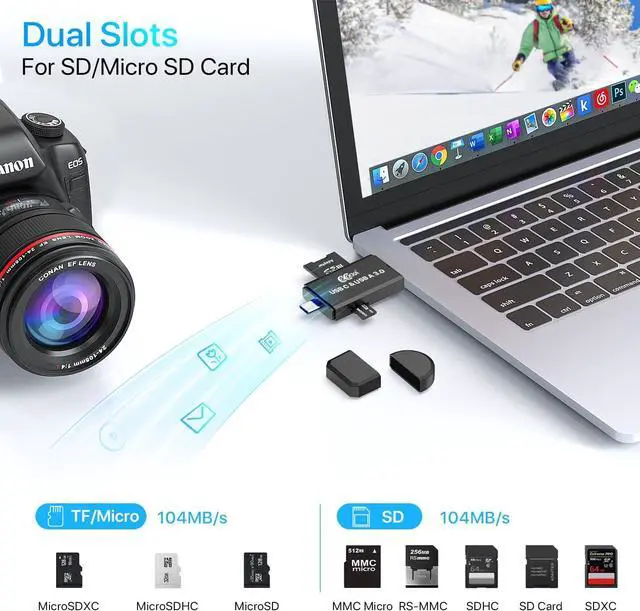 Alt view image 3 of 7 - USB 3.0 SD and USB C Flash Memory Card Reader Camera SD Card Adapter Converter for SDXC SDHC SD MMC TF RS- MMC Micro SDCard and UHS-I Cards Windows Smartphone Computer Laptop
