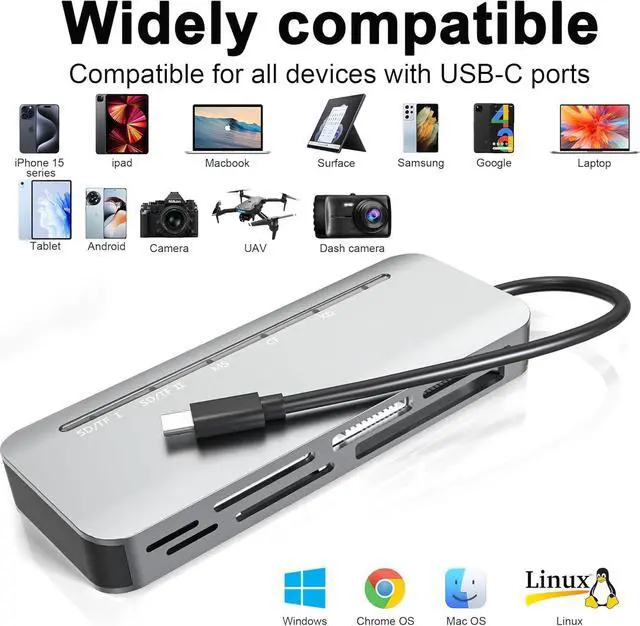 Alt view image 2 of 7 - Memory Stick Pro Duo Card Reader 7 in1 Memory Stick Pro Duo Adapter USB C for SD/TF/CF/XD/MS Multi Card Reader for Camera Game Trail Camera Phone Tablet Laptop Android