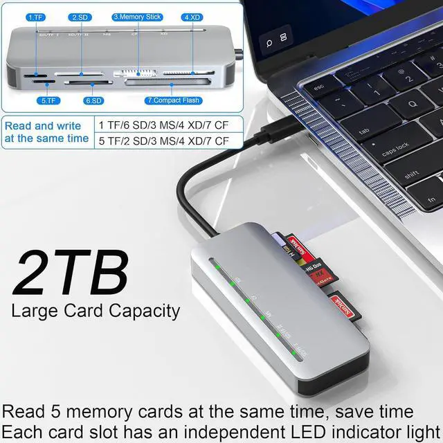 Alt view image 4 of 7 - Memory Stick Pro Duo Card Reader 7 in1 Memory Stick Pro Duo Adapter USB C for SD/TF/CF/XD/MS Multi Card Reader for Camera Game Trail Camera Phone Tablet Laptop Android