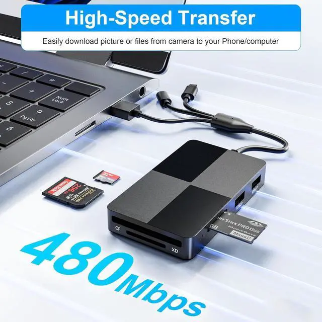 Alt view image 4 of 7 - XD/MS/TF/CF/SD Card Reader for iPhone 8 in 1 Multi Memory Stick Pro Duo Adapter Hub with 3 USB 2.0 Ports Lightning+USB A+USB C Memory Card Reader OTG Adapter Supports Micro SD/SDHC/XD Picture Card