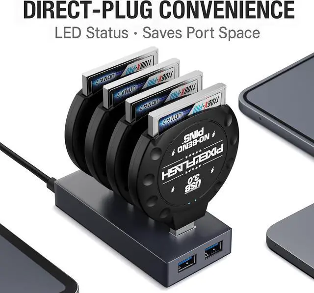 Alt view image 3 of 7 - CF Card Reader (Black) - Compact Flash Memory Card Adapter with USB 3.0 5GB/s File Transfer No-Bend Pins Supports UDMA-7 Anti-Slip & Anti-Scratch Compatible with Most Brands & OS