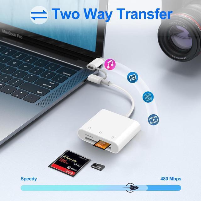 Alt view image 4 of 7 - CF SD Card Reader for iPhone iPad Mac Dual Connector (Lightning & USB C) Digital Camera Memory Card Adapter to iPhone with Compact Flash/SD/MicroSD 3 Slot Plug&Play for Android Phone Laptop