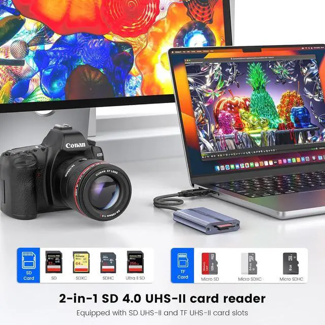 Alt view image 2 of 6 - SD 4.0 Card Reader UHS-II USB C SD Card Reader 2-in-1 SD/TF Adapter USB 3.2 Gen 2 Memory Card Adapter for SD 4.0 Micro SD SDHC SDXC UHS-I UHS-II MMC RS-MMC and More