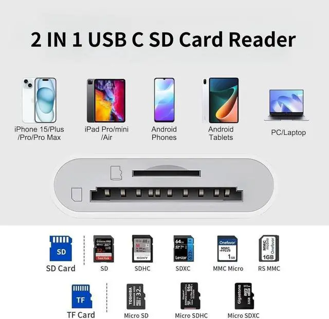 Alt view image 2 of 7 - USB C SD Card Reader for iPhone 16/15 Pro Max/Plus USB-C to SD/Micro SD Memory Card Adapter for iPad/Mac Pro/Air USBC/Type C Camera Card Reader for Phone Laptop and More USBC Devices