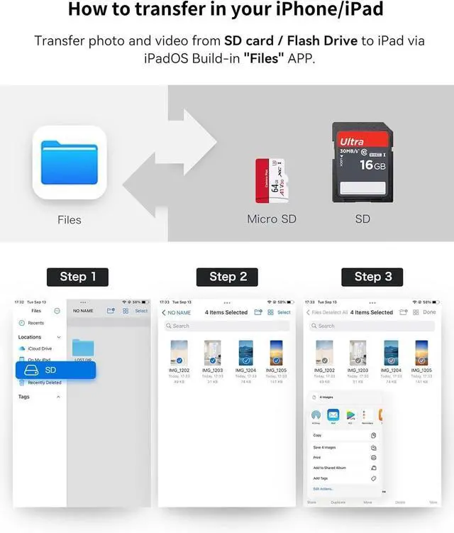 Alt view image 7 of 7 - USB C SD Card Reader for iPhone 16/15 Pro Max/Plus USB-C to SD/Micro SD Memory Card Adapter for iPad/Mac Pro/Air USBC/Type C Camera Card Reader for Phone Laptop and More USBC Devices