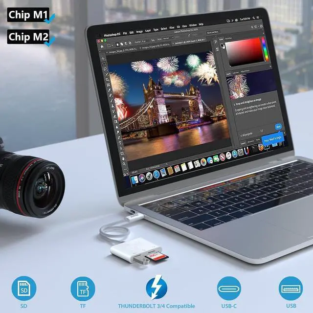 Alt view image 3 of 7 - USB C SD TF Memory Card Reader 3-in-1 Type C Camera Adapter Compatible with iPad iPhone 15 MacBook Pro/Air Chromebook  and More USB C Devices