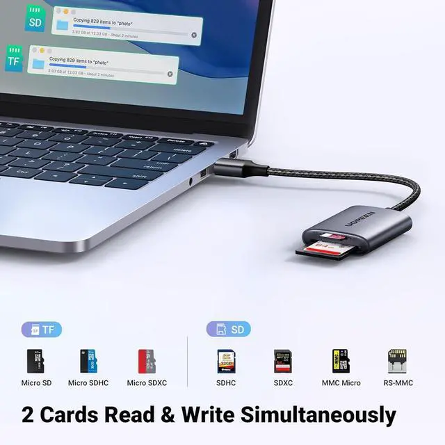 Alt view image 3 of 7 - USB SD Card Reader USB 3.0 to Micro SD Card Reader Adapter Aluminum Multi 2-in-1 Memory Card Readers for Camera SD MicroSD TF SDHC SDXC UHS-I Mac OS Windows Linux Computer PC Laptop