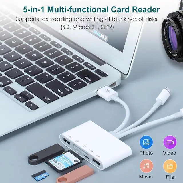 Alt view image 6 of 7 - SD Card Reader for iPhone/iPad 5-in-1 Universal Memory Card Reader for SD/TF Card/USB Drive USB-C/Lightning/USB Connector Compatible with iPhone 16/iPad Pro/Galaxy/MacBook/ etc.