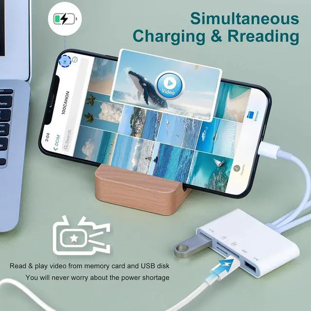 Alt view image 7 of 7 - SD Card Reader for iPhone/iPad 5-in-1 Universal Memory Card Reader for SD/TF Card/USB Drive USB-C/Lightning/USB Connector Compatible with iPhone 16/iPad Pro/Galaxy/MacBook/ etc.