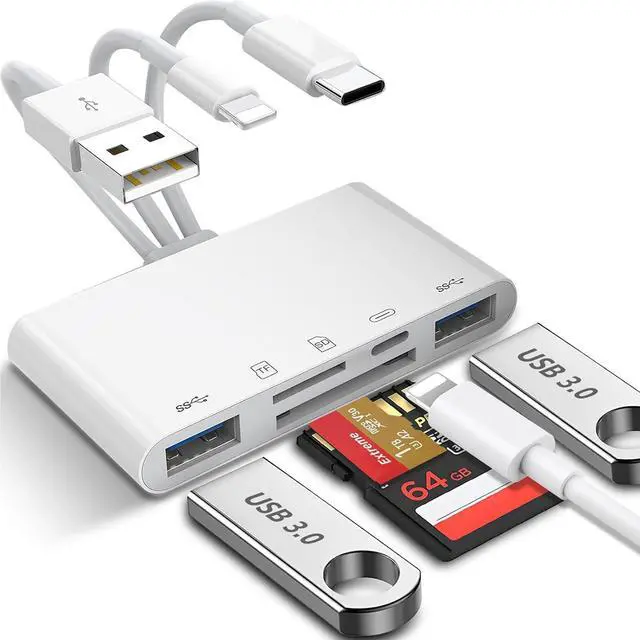 Main image of 5-in-1 Memory Card Reader for iPhone SD Card Reader USB C OTG Adapter with USB C to A Connector Micro SD/SD Dual Slots for iPhone/iPad/Galaxy/Android/Computer/Laptop/More