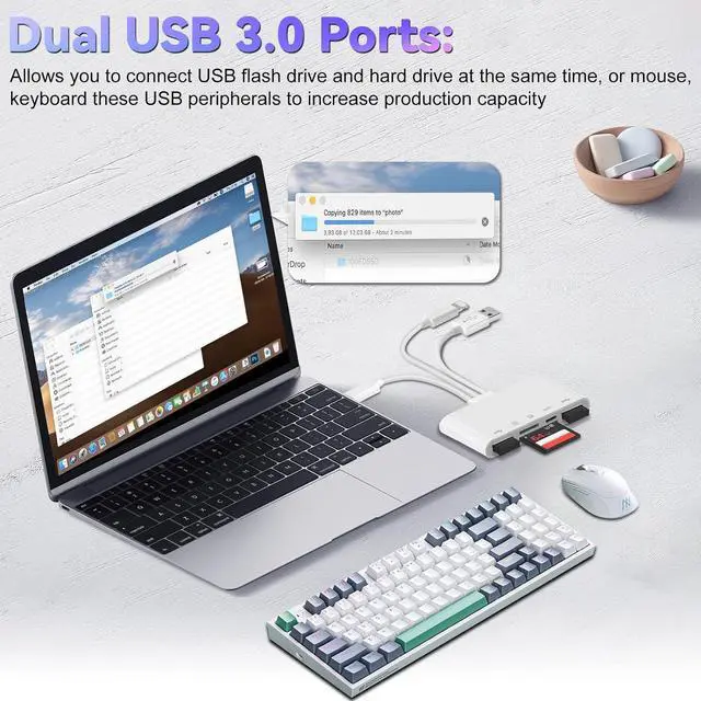 Alt view image 4 of 7 - 5-in-1 Memory Card Reader for iPhone SD Card Reader USB C OTG Adapter with USB C to A Connector Micro SD/SD Dual Slots for iPhone/iPad/Galaxy/Android/Computer/Laptop/More