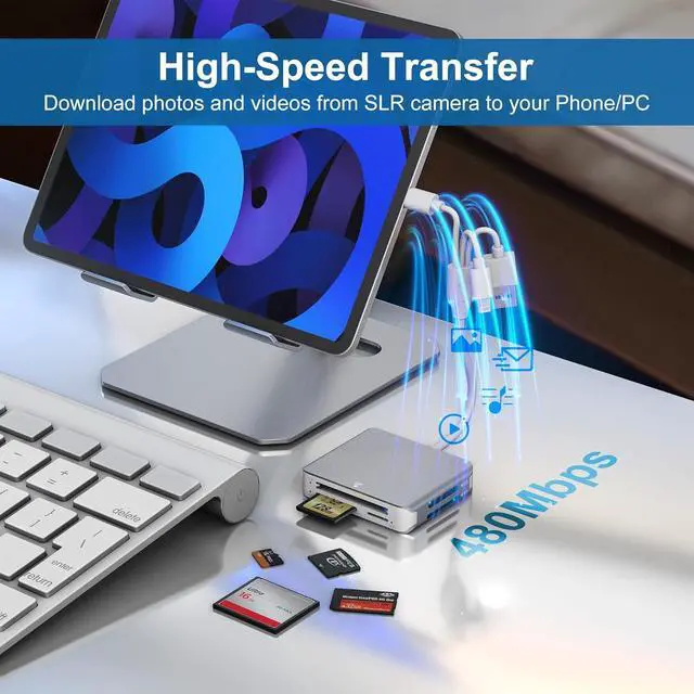 Alt view image 4 of 7 - Memory Stick Pro Duo Adapter for iPhone - 5 in 1 SD/TF/MS/CF/XD Card Reader for PC/Android/Lightning Device Aluminum Multi Memory Card Reader USB C Lightning OTG Compact Flash Card Reader