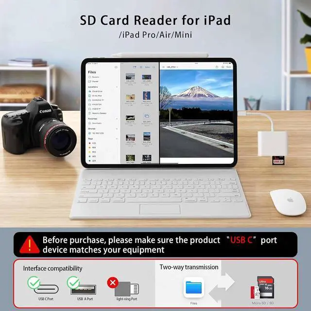 Alt view image 4 of 7 - USB C to SD Card Reader SD Card Adapter with SD/MicroSD USB 3 Ports USBC Memory Card Reader for iPhone 15/16 Pro Max iPad Pro/Air/Mini Mac MacBook Pro/Air and More USB-C/Type C Devices