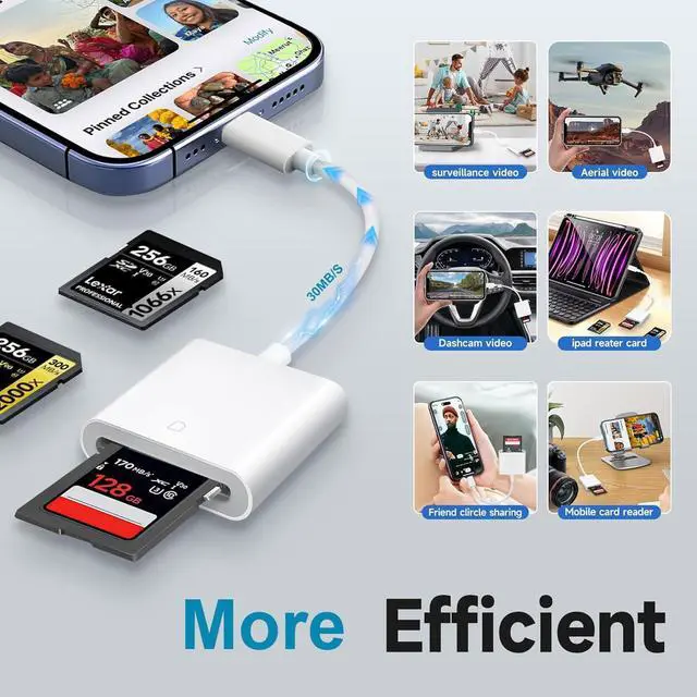 Alt view image 7 of 7 - [MFi Certified] Lightning to SD Card Reader for iPhone Lightning Camera Adapter Trail Camera Viewer SD Card Camera Memory Card Adapter Compatible with iPhone 14/13/12/11/XS/XR/X/8/7/iPad Plug and Play