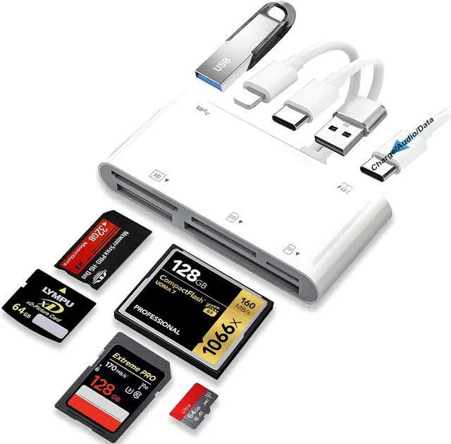 Main image of 9-in-1 Memory Card Reader Universal Card Reader for iPhone/iPad CF/SD/MicroSD/MS/XD Card Reader & USB OTG Adapter with USB/USB-C/Lightening Connector for iPhone 16/iPad Pro/ Galaxy/MacBook etc