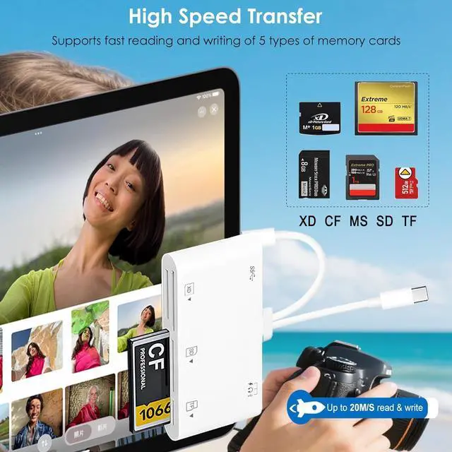 Alt view image 4 of 7 - 9-in-1 Memory Card Reader Universal Card Reader for iPhone/iPad CF/SD/MicroSD/MS/XD Card Reader & USB OTG Adapter with USB/USB-C/Lightening Connector for iPhone 16/iPad Pro/ Galaxy/MacBook etc