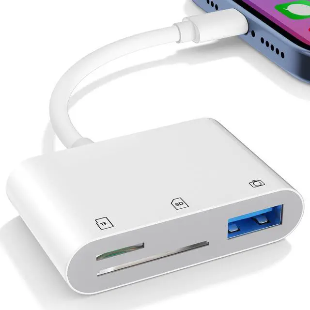 Main image of SD Card Reader for iPhone iPad USB Camera Adapter Plug Digital Trail Camera SD Card Viewer with Dual Slot for MicroSD/SD Memory Card Adapter for Photography No App Required