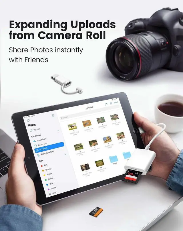 Alt view image 6 of 7 - SD Card Reader for iPhone iPad Lightening& USB-C Dual Connector Memory SD Card Adapter Support SD/MicroSD Cards High-Speed Digital Trail Game Camera to iPhone Viewer Plug and Play - White