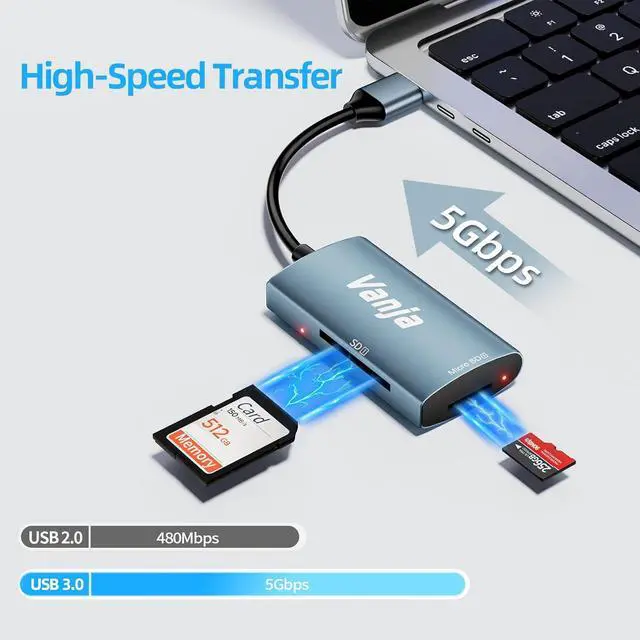 Alt view image 3 of 7 - USB SD Card Reader 2 in 1 Memory Card Reader SD Card to USB Adapter for Camera SD SDXC SDHC MMC RS-MMC Micro SD Micro SDXC Micro SDHC UHS-II and UHS-I Cards
