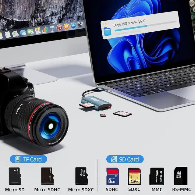 Alt view image 4 of 7 - USB SD Card Reader 2 in 1 Memory Card Reader SD Card to USB Adapter for Camera SD SDXC SDHC MMC RS-MMC Micro SD Micro SDXC Micro SDHC UHS-II and UHS-I Cards