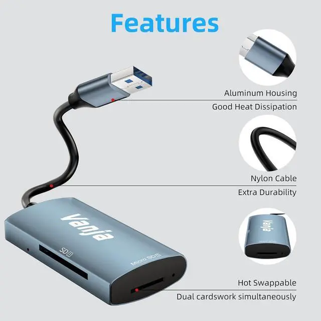 Alt view image 7 of 7 - USB SD Card Reader 2 in 1 Memory Card Reader SD Card to USB Adapter for Camera SD SDXC SDHC MMC RS-MMC Micro SD Micro SDXC Micro SDHC UHS-II and UHS-I Cards