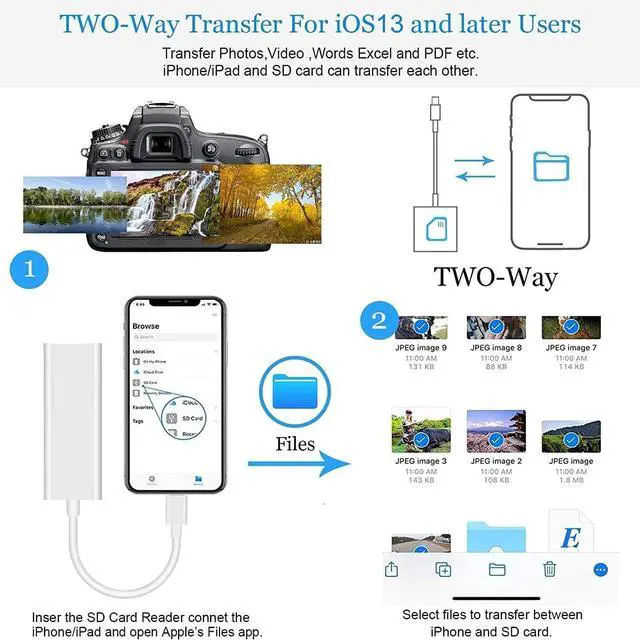 Alt view image 7 of 7 - [ MFi Certified] SD Card Reader for iPhone Lightning Memory SD Card Reader Adapter High-Speed XD Picture Card Camera Adapter for iPhone 14/13/12/11/XS/XR/X/8/7/6/5 Supports SD/TF/XD 128G 256G