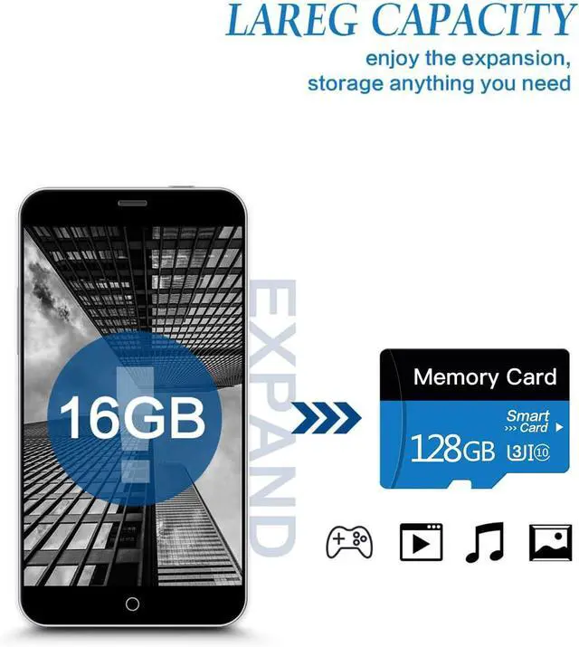 Alt view image 7 of 7 - 128 GB Micro Memory Card with Adapter TF Card Class 10 Mini Memory Card for Camera/Smartphone/Tablet/Drone (Blue 128GB)