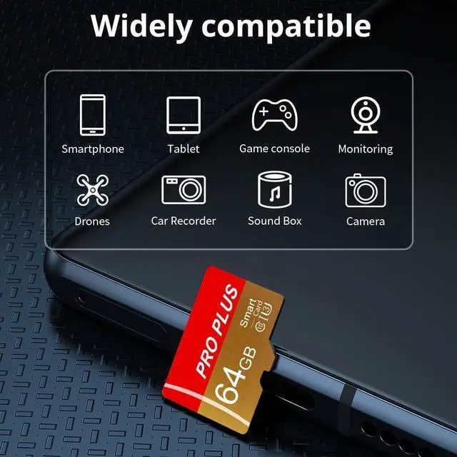 Alt view image 2 of 7 - 2 Pack TF Card 64GB with Adapter High Speed Memory Card UHS-I C10 A1 Memory TF Card for Tablet/Mobile Phone/Camera/Car Audio/Game Console (TF162 Red Gold 64GB)