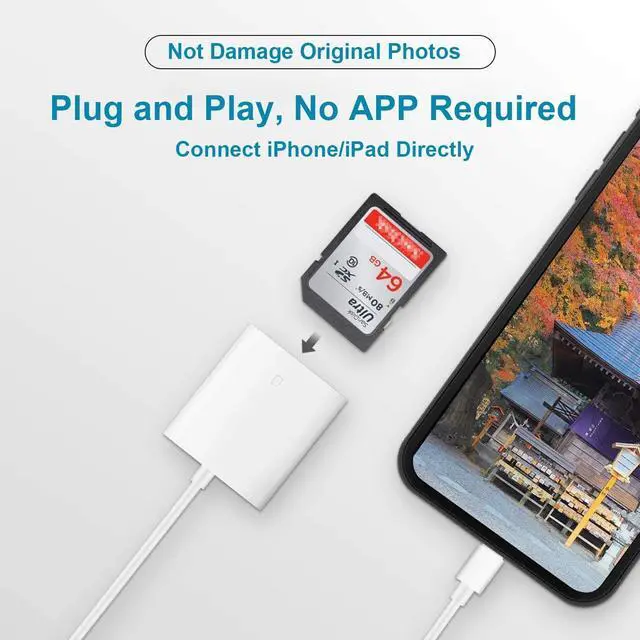Alt view image 4 of 7 - [MFi Certified] Lightning to SD Card Reader for iPhone Lightning Camera Adapter Trail Camera Viewer SD Card Camera Memory Card Adapter Compatible with iPhone 14/13/12/11/XS/XR/X/8/7/iPad Plug and Play